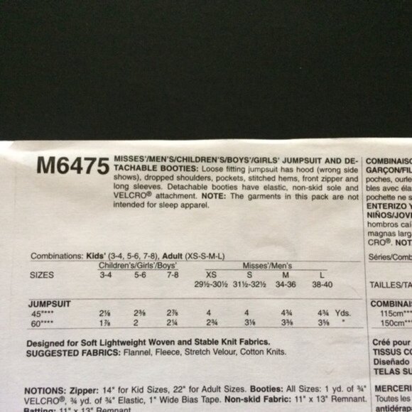 Easy Unisex Adult Jumpsuit Detachable Botties McCalls 6475 Pattern Uncut XS-L - Picture 5 of 10